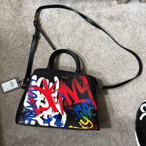 DKNY "Paige MD" Graffiti Satchel Black Handbag- Brand New